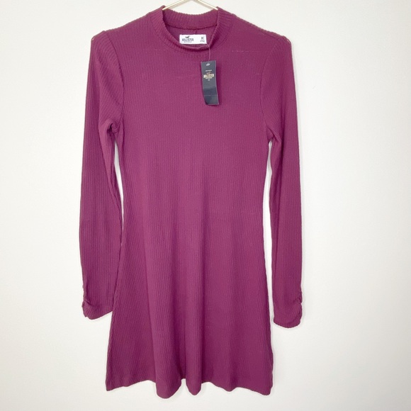 Hollister Berry Ribbed Knit Mock Neck Long Sleeve Sweater Dress Size M NWT - Picture 2 of 7